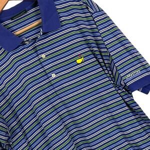 Masters Collection Men’s L Blue Green Striped Cotton Golf Polo Shirt Classic Dad